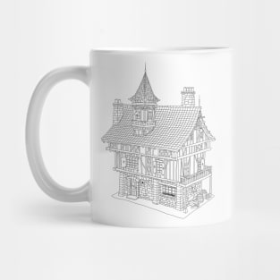 Fantasy-Inspired Medieval House Line Drawing Mug